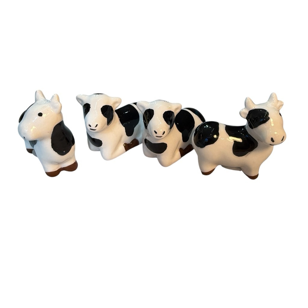 Cow Salt & Pepper Shakers Set Lot of 2 Sets Black White Farmhouse Kitchen Decor